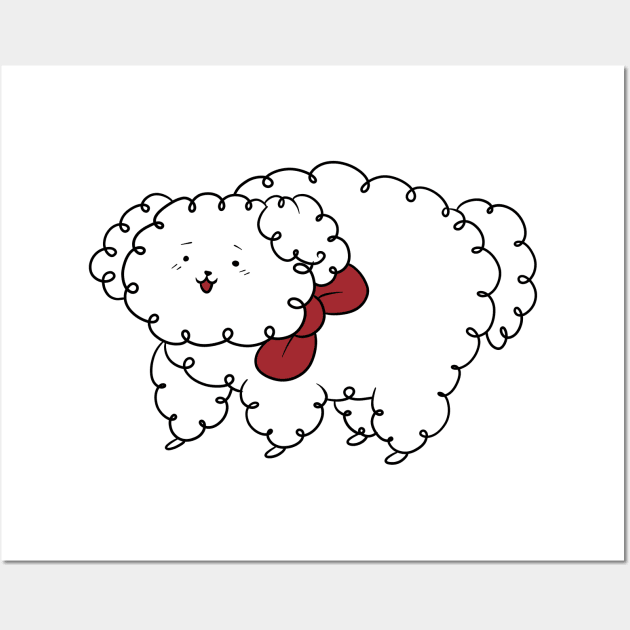 Fluffy White Dog Wearing a Ribbon Wall Art by saradaboru